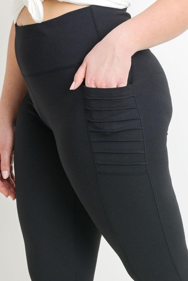 Highwaist Moto Ribbed Full Leggings with Mesh Leggings and Pockets